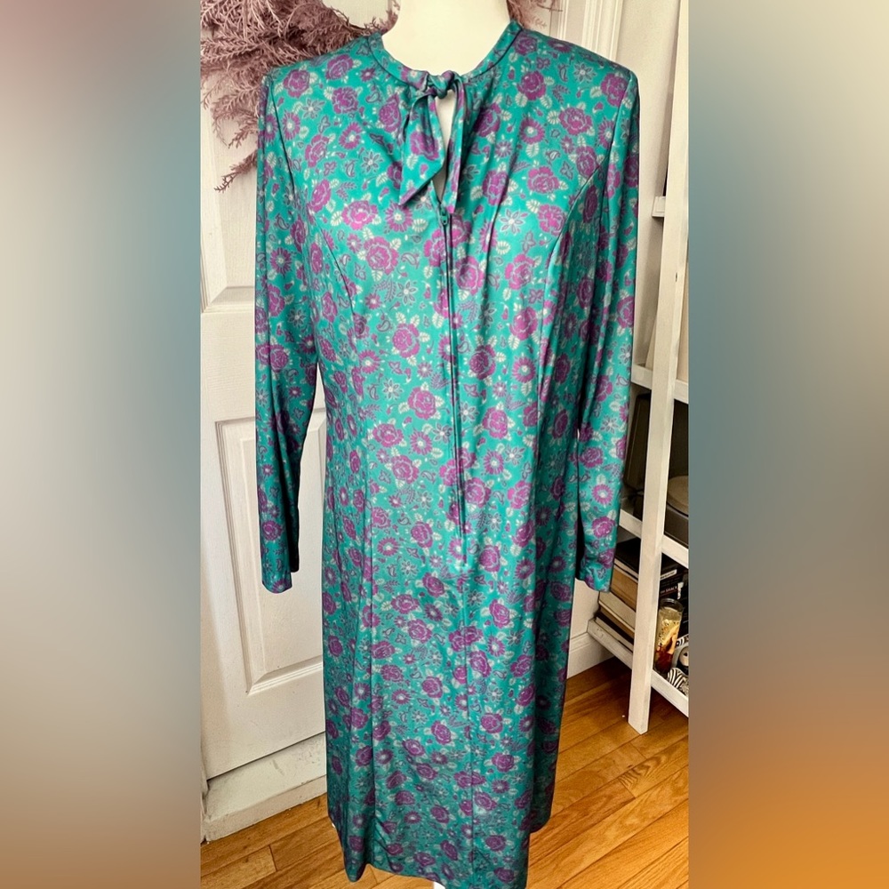 Teal and purple dress with zip and neck tie
